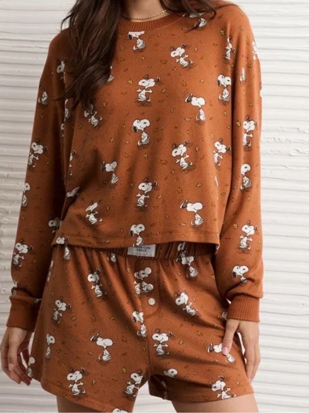 American Eagle Outfitters Women’s Snoopy Pajama Set - Rust